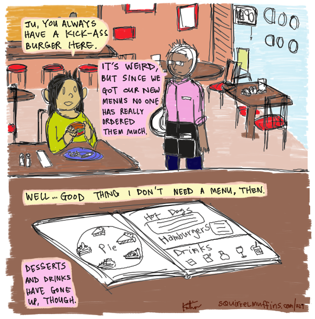 i'm really proud of this one because there's a whole bunch of jokes in the second panel. what a payoff!